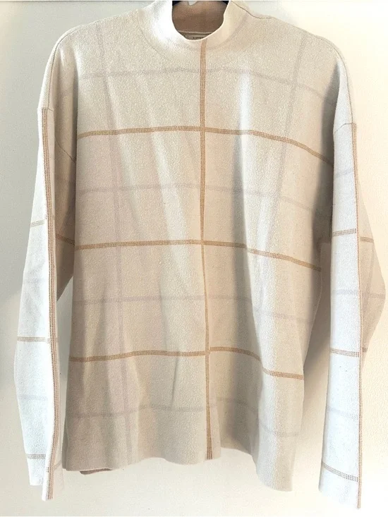 Anthropologie | Neutral Windowpane Mockneck Sweater - Picture 3 of 6